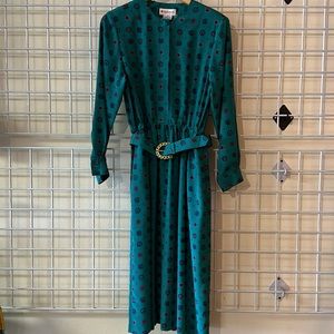 Vintage Appleseeds geometric print belted dress